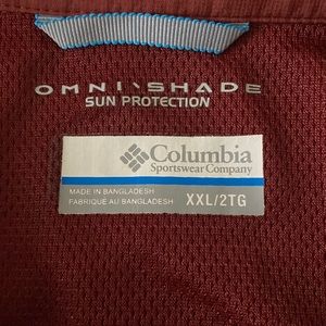 Columbia Omni/shade sun protection shirt. Maroon. No tags-never worn. Size XXL